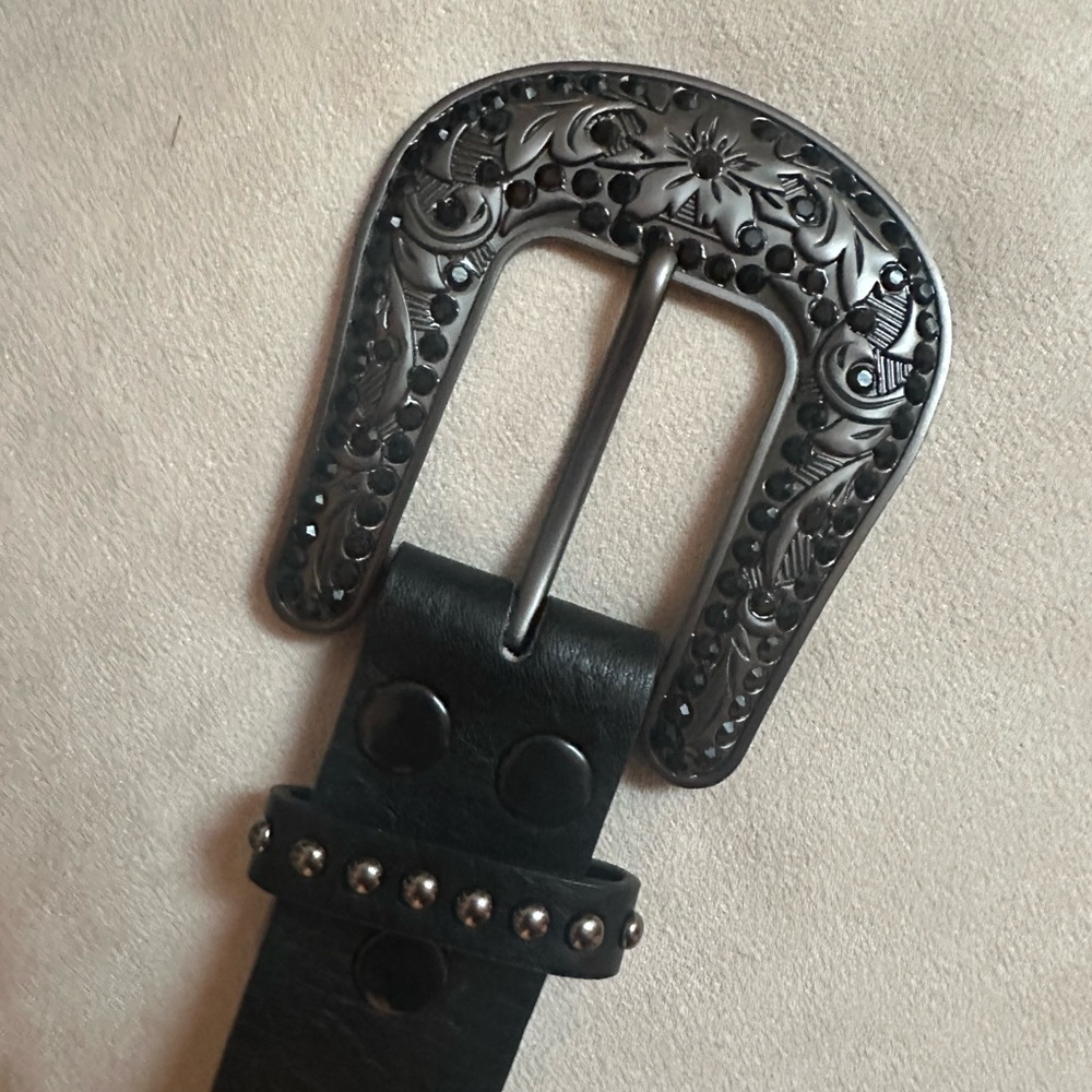 Nocona Black Leather Belt with Silver Buckle